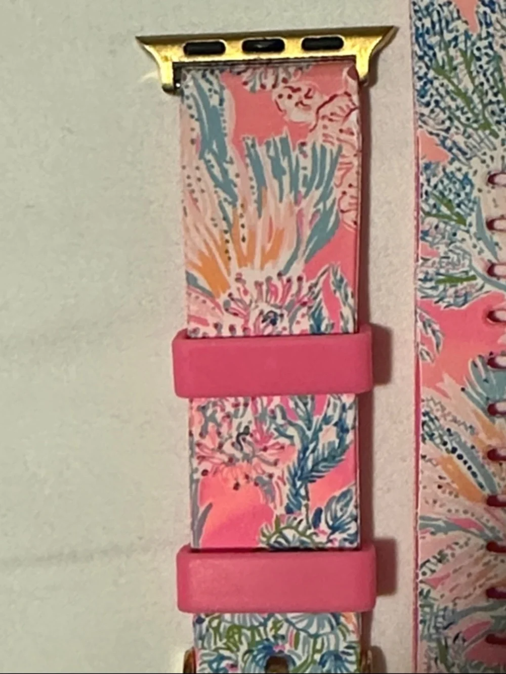 Lilly Pulitzer Pink Floral Pattern Apple Watch Band with Gold Hardware
